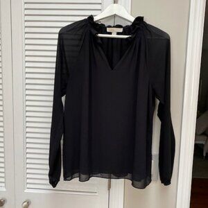 MICHAEL Michael Kors long sleeve v neck sheer sleeve blouse L